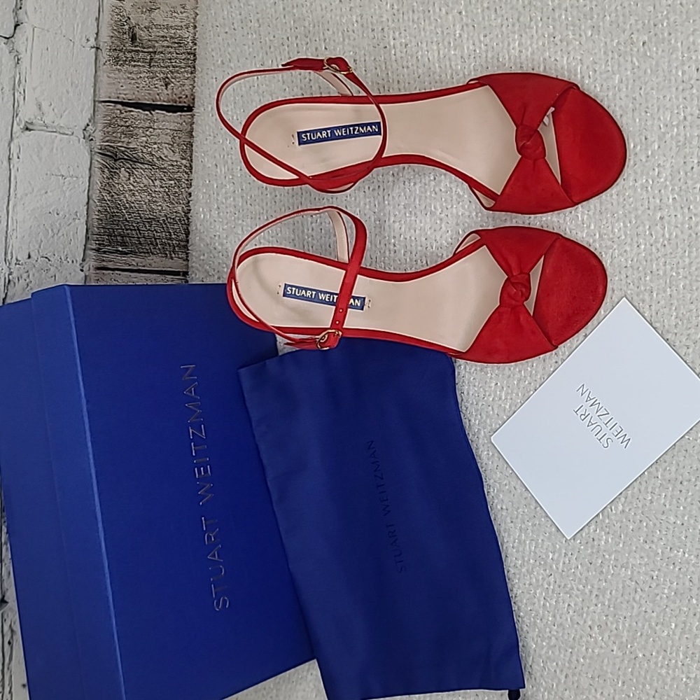 Stuart Weitzman Gloria 105 Suede Stiletto Sandal/Pump in Follow Me Red -NWT/NIB